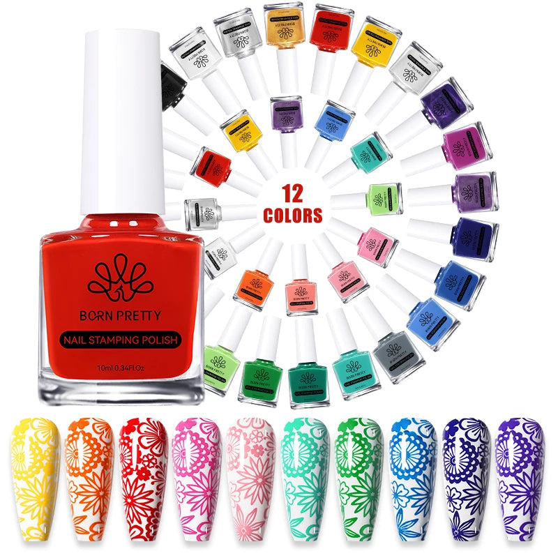 BORN PRETTY 10ml 25 Colors Nail Stamping Polish Nail Art Varnish with Peel Off Nail Latex Black White Colorful Stamp Polish