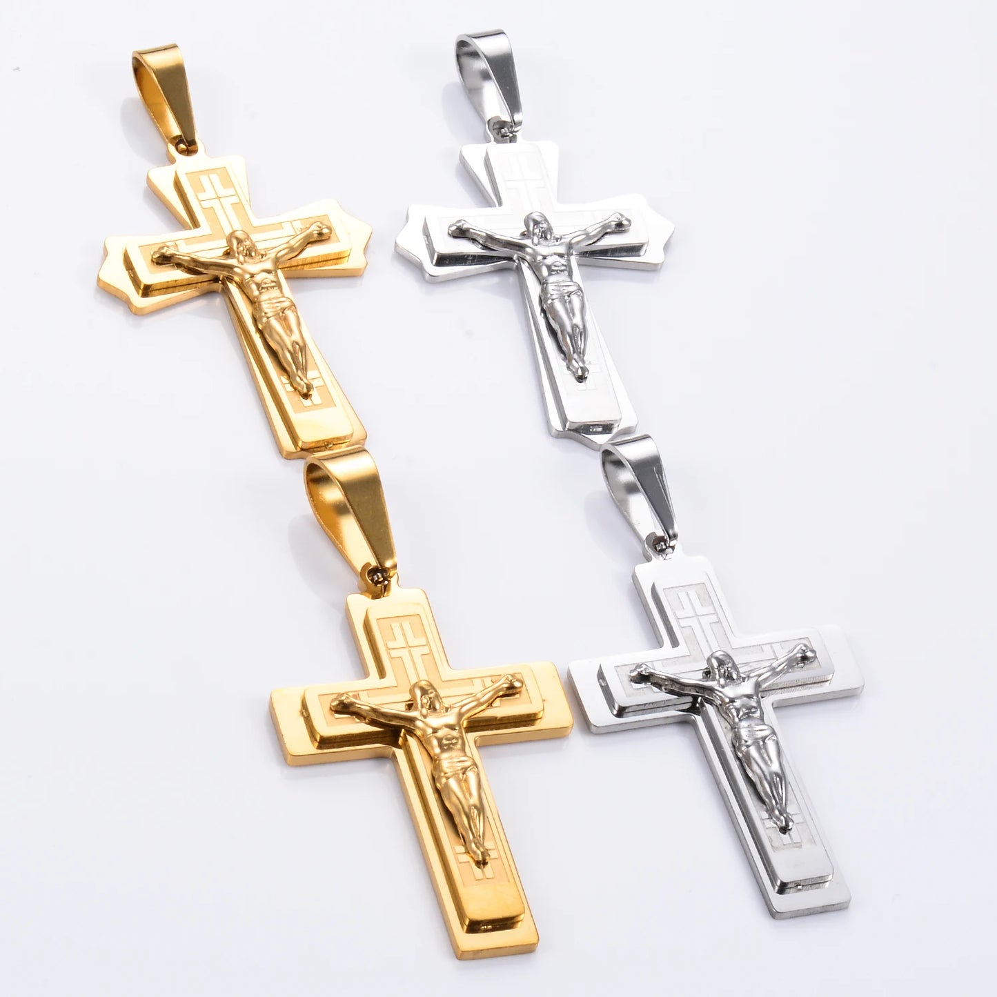 Stainless Steel Cross Pendant Jesus Prayed Fashion Men Women Metal Geometry Punk Gothic Party Jewelry Vintage Gifts