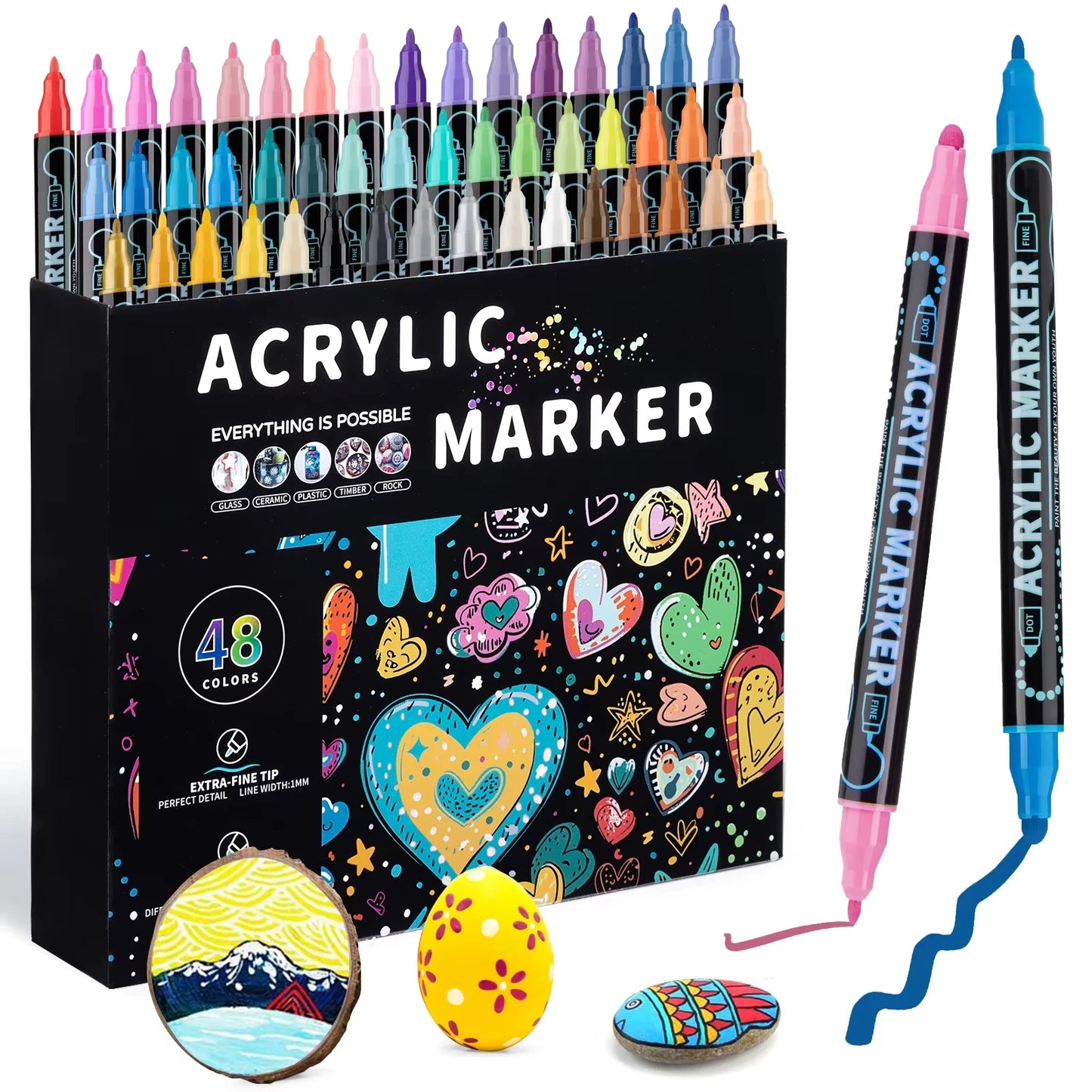 Acrylic Marker Pen, Double Headed Waterproof Art Painting Supplies, School Stationary, Graffiti Drawing 12-72 Colors, ANGEL MARK