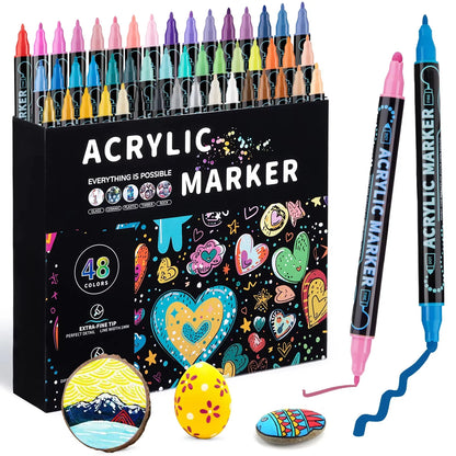 Acrylic Marker Pen, Double Headed Waterproof Art Painting Supplies, School Stationary, Graffiti Drawing 12-72 Colors, ANGEL MARK