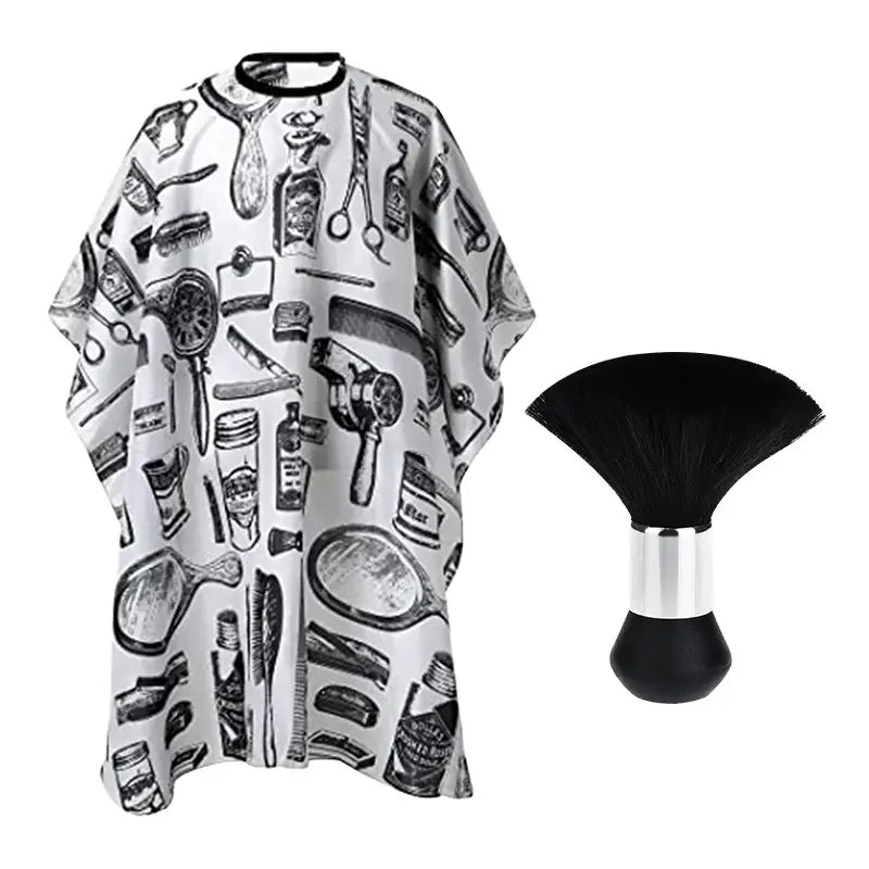 Professional Barber Salon Cape Set: Hair Cutting Cape + Neck Duster Brush - Stylist-Grade Hairdressing Apron for Barbers/Hairdressers