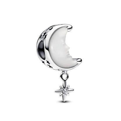Blue Sparkling Zircon Star Moon Series Charms Beads Fit Original Bracelet Women DIY Pendant Accessories Jewelry 925 Silver Gifts
