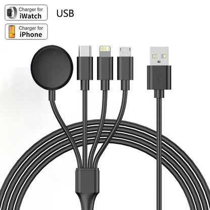 Portable 4-in-1 Magnetic Watch Wireless Charger Charging Data Cable for iPhone 15 14 13 12 11 Pro Max iWatch 8 Ultra 7 6 SE 5 4