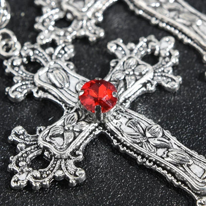 Y2K Punk Crystal Big Cross Pendant Necklaces for Women Men, Gothic Irregular Cross Clavicle Chain Necklaces, Aesthetic Jewelry