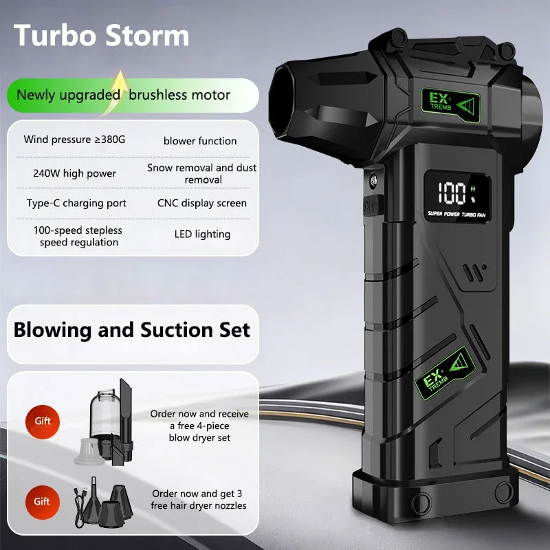 New Powerful Turbo Air Blower 380g Wind Pressure 240W High Power Turbo Fan Portable Vacuum Cleaner Brushless Motor Air Duster