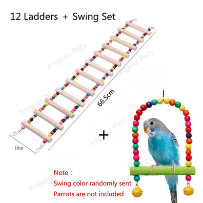 Natural Wood Birds Pets Parrots Ladders Climbing Toy Hanging Colorful Balls Parrot Swing Toys for Conures Parakeets Cockatiels