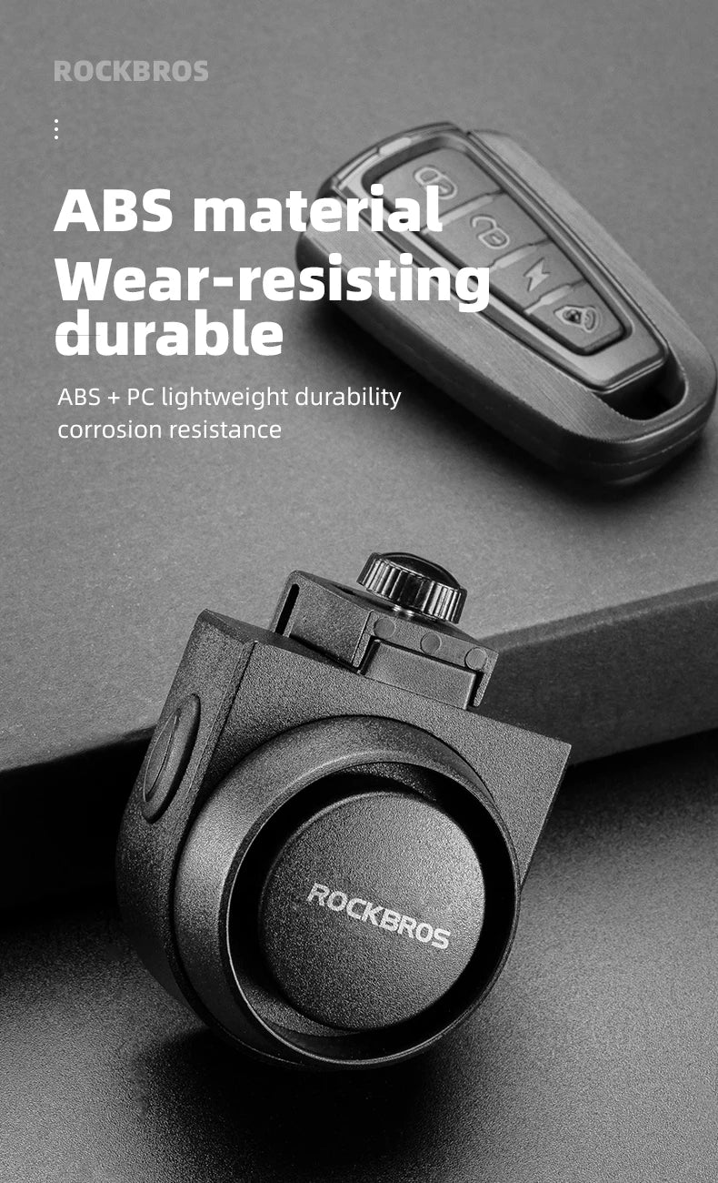 ROCKBROS Bicycle Bell Type-C Vibration Anti-Theft Electric Bike Alarm Horn with Wireless Remote Control Security Alarm System