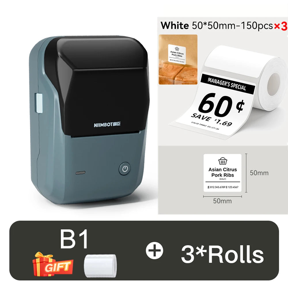 NIIMBOT B1 Portable Thermal Printer With Tapes 2 Inch Adhesive Label Printer Mini Bluetooth Sticker Maker Support Smartphones PC