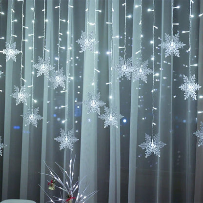 Christmas Snowflakes String Lights Flashing Fairy Curtain Garland Outdoor For Holiday Party New Year 2025 Decoration