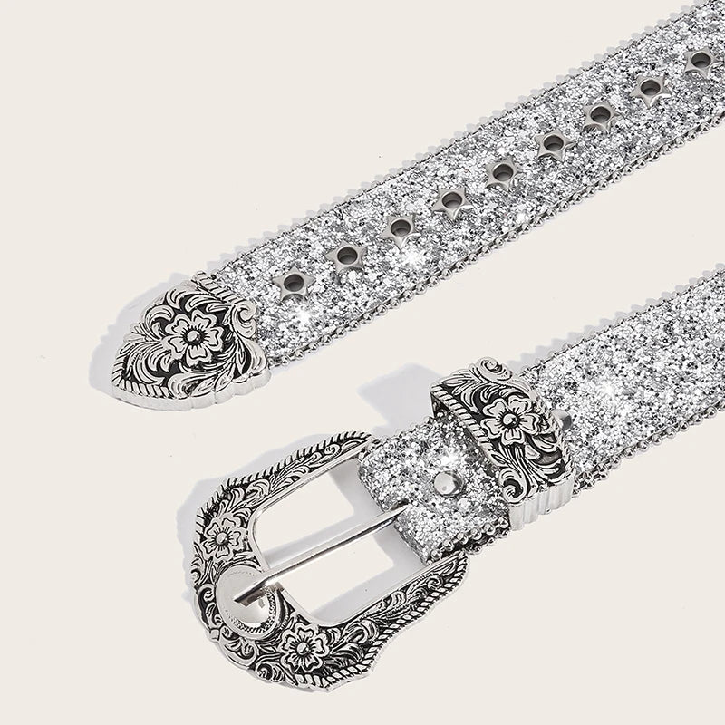 Personality Gothic Rhinestone Belts For Women Girl, Fashion PU Leather Belts, Western Cowboy Y2K Retro Jeans Skirt Decor Waistband