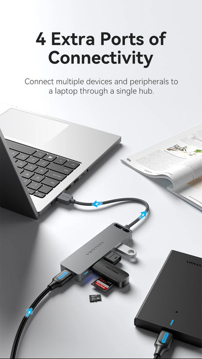USB Hub, High Speed 4 Ports, Multi USB 3.0 to USB 3.0 Hub Splitter Adapter for MacBook Pro iPad Pro Xiaomi Lenovo USB Hub, VENTION