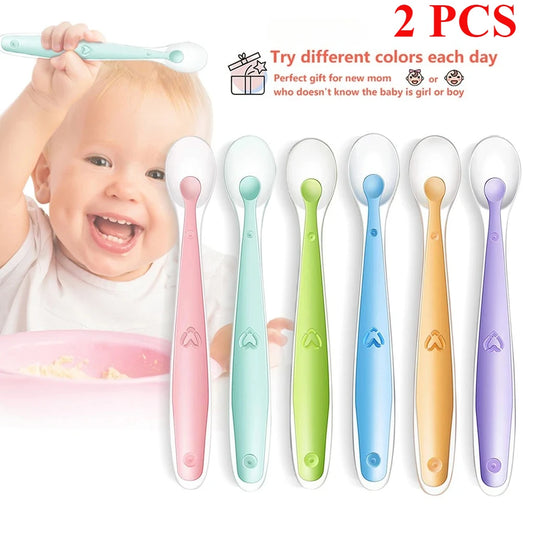 2 Pieces Baby Soft Silicone Spoon & PP Transparent Box Baby Feeding Soft Tip Tableware Learning Eating Training Auxiliary Tools