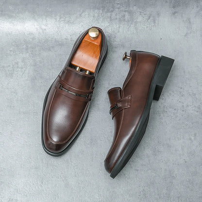 Men's Formal Leather Shoes Classic Style Slip-On Loafers Round Toe Breathable Non-Slip Business Dress Wedding Office Casual Shoes