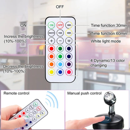 Battery Operated Spotlights, Indoor LED Wireless Spotlight, Indoor 13 Color Uplights with Rotatable Light Head, Stick-on Wall Hallway