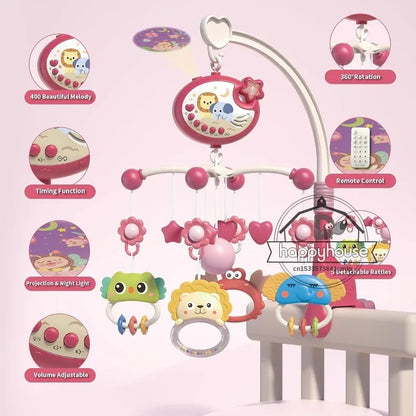 Baby Crib Mobile with Lights Music Projection for Infants 0-6 Months Remote Control Crib Toys for Newborn Baby Mobile for Crib