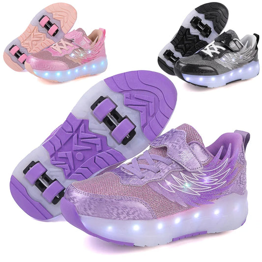 Boys Girls Roller Shoes LED Light Up USB Charging Children Roller Skate Casual Skateboarding Shoes Sports Shoes Kids Sneakers