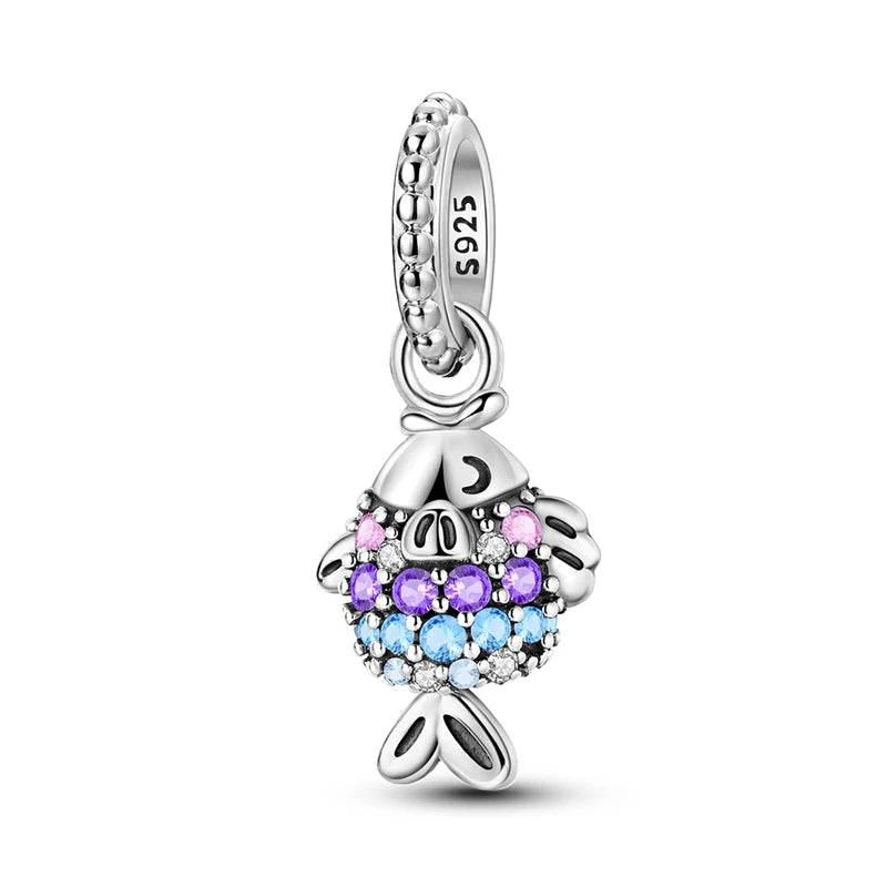 PAMELA 925 Sterling Silver Sea Turtle Starfish Blue Charm Dolphin Octopus Shell Bead For Original Charms Bracelets Ocean Jewelry