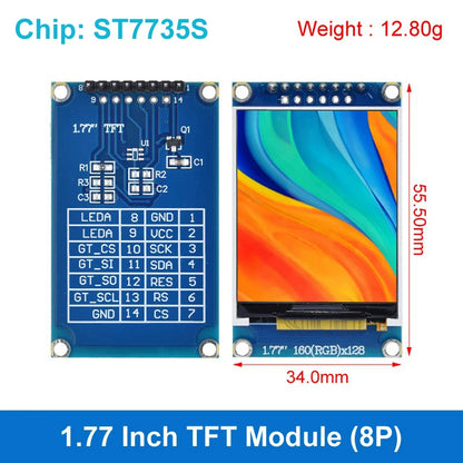 TFT Display, 0.96/1.3/1.44/1.8/2.4/2.8/3.5 Inch TFT Full Color Screen LCD Module, ST7735 ILI9341 Driver Interface SPI for Arduino