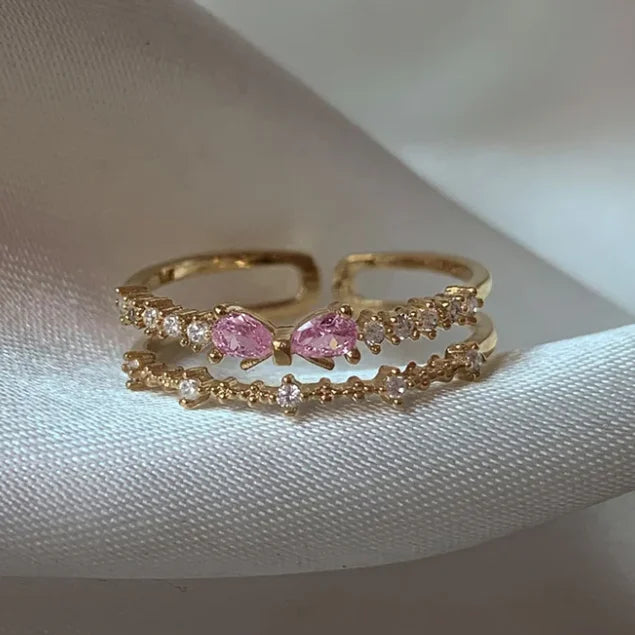 New Cute Colorful Zircon Flower Ring For Women Girl, Fashion Vintage Zircon Adjustable Rings, Jewelry Gift