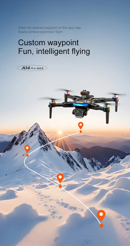 Drone A14Pro Max 8K HD Three Camera Brushless Optical Flow Obstacle Avoidance Foldable Quadcopter UAV 4.5-inch Large Screen Toys