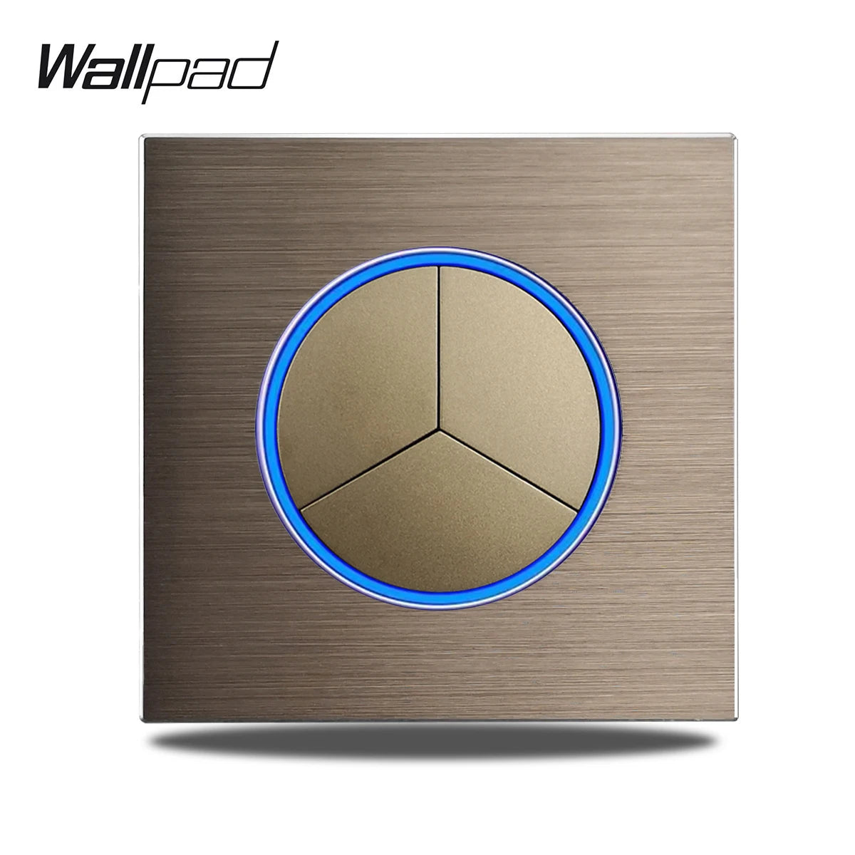 Wallpad Wall Switch 1 Way 2 Way, Circle Round Button, Blue LED Indicator, Brushed Aluminum Finishing, Black Gold SIlver Brown