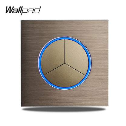 Wallpad Wall Switch 1 Way 2 Way, Circle Round Button, Blue LED Indicator, Brushed Aluminum Finishing, Black Gold SIlver Brown