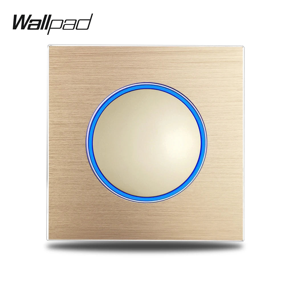 Wallpad Wall Switch 1 Way 2 Way, Circle Round Button, Blue LED Indicator, Brushed Aluminum Finishing, Black Gold SIlver Brown