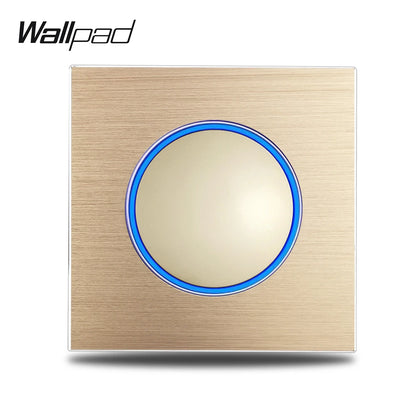 Wallpad Wall Switch 1 Way 2 Way, Circle Round Button, Blue LED Indicator, Brushed Aluminum Finishing, Black Gold SIlver Brown