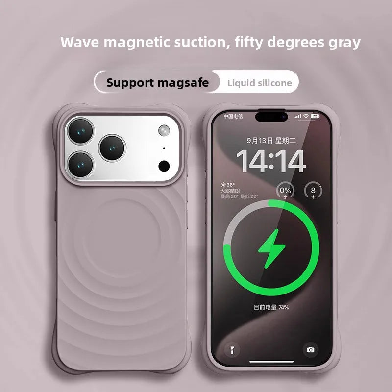 High Quality Solid Color Case For IPhone 17 16 15 14 13 Air Pro Max For Magsafe Liquid Silicone Wave Pattern Anti-Scratch Cover