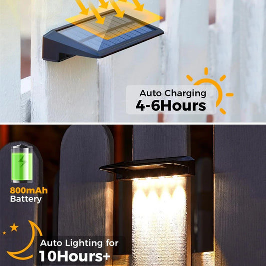 2 Pack Solar Wall Lights, 4 LED Solar Fence Lights, Outdoor Waterproof Solar Deck Lights, Wall Lights for Fence Post Yard Pathway
