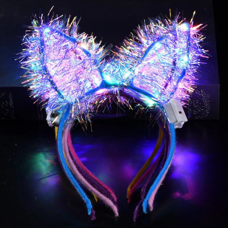 10/20/30 pcs Led Glow Cat Bunny Ear Horn Hairbands Light Up Flash Headband Women Girl LED Neon Birthday Wedding Party Supplies