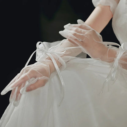 Sexy Transparent Black White Mesh Tulle Glove, Spring Summer Thin Short Glove, Party Dancing Dress Wedding Glove, Lolita New