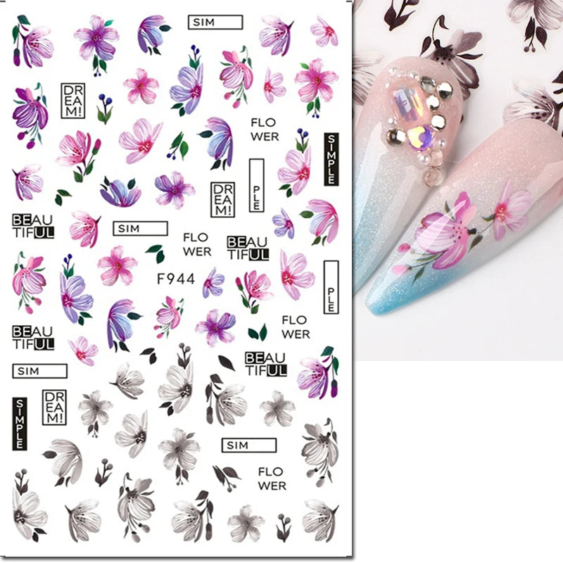 3d Nail Art Decals Tropical Palm Leaves Flowers Laces Faces Adhesive Sliders Nail Stickers Decoration For Nail Manicure