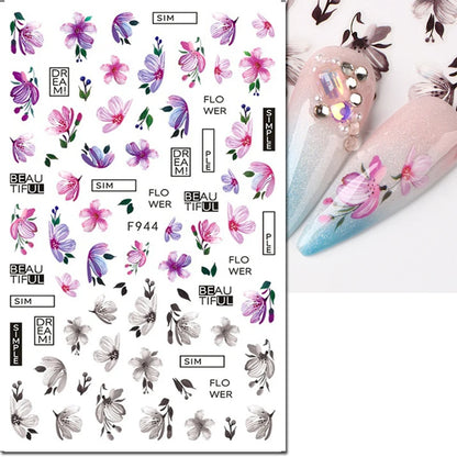 3d Nail Art Decals Tropical Palm Leaves Flowers Laces Faces Adhesive Sliders Nail Stickers Decoration For Nail Manicure