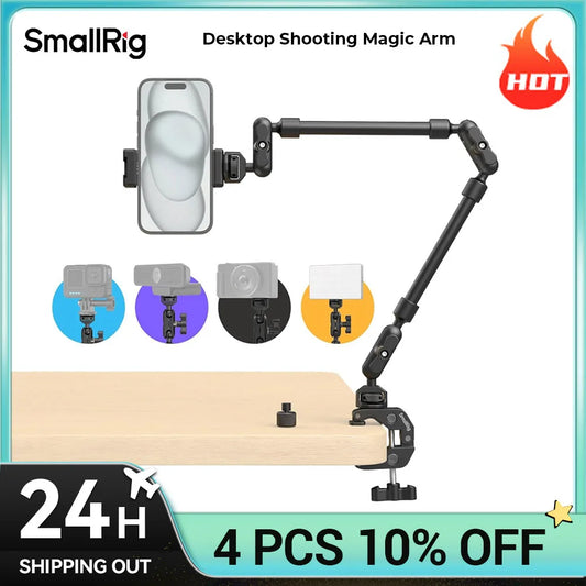 SmallRig Desktop Shooting Magic Arm with Crab Clamp Kit, Adjustable Magic Arm for Smartphones, Webcams and Action Cameras 4766