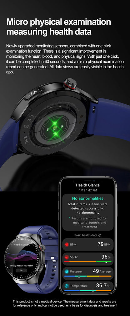 New Nursing Grade Smart Watch, Blood oxygen Blood Lipid Uric Acid ECG+PPG Body Temperature Bluetooth Call Health Smartwatch, Apple Health