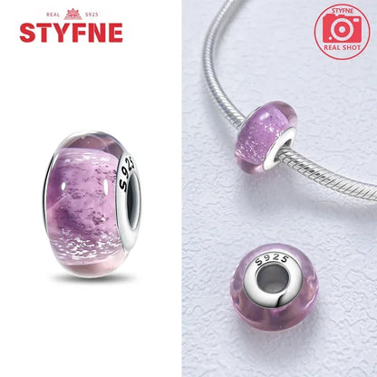 925 Sterling Silver Pink Color Series Beads Heart Flower Murano Glass DIY Jewelry Charms Fit Original Bracelet for Women Fine Gifts