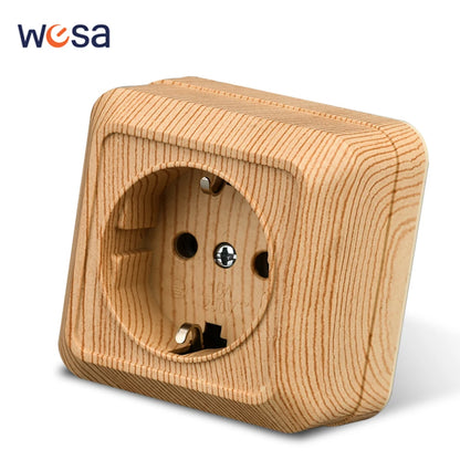 Wood Paint Wall Surface 2 Sockets Plugs EU Exterior Electrical Outlets With Ground Outdoor Power Socket Flame Retardant Plastic