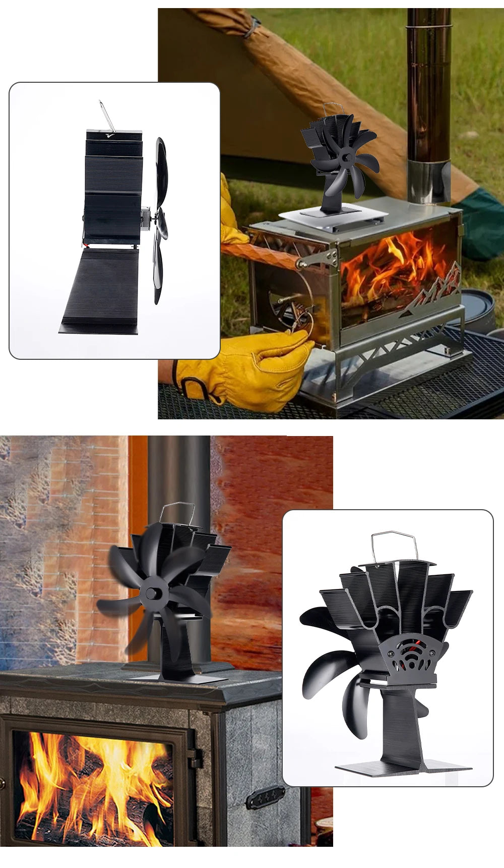 7 Blades Stove Fan Heat Powered Fireplace Fan Log Wood Burner Aluminum Alloy Eco-Fan Quiet Home Warm Efficient Heat Distribution