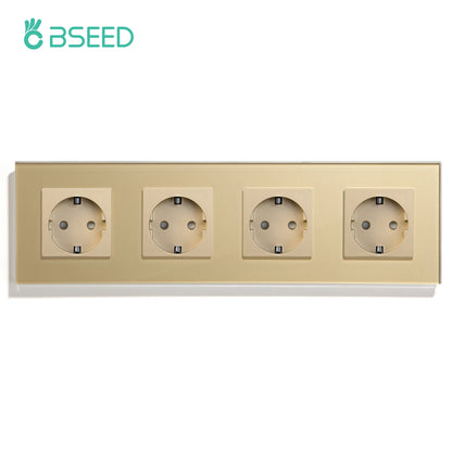 BSEED EU Standard Wall Electrical Sockets Type-C Outlets Wall Power Socket USB Charge Port Glass Panel Kids Protection 16A