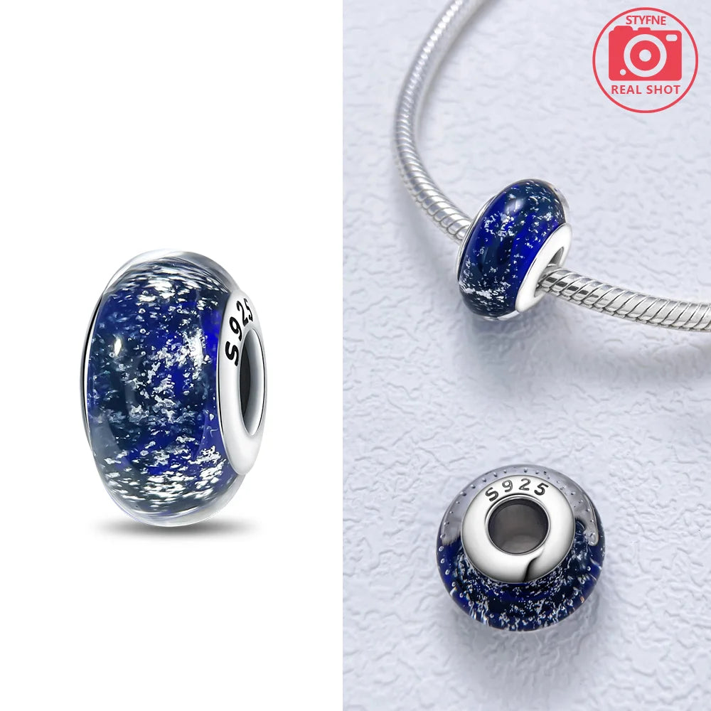 Original 925 Silver Charms Flower Blue Star Green Turtle Glass Beads Fit Bracelet Women DIY Gift Murano Jewelry Accessories