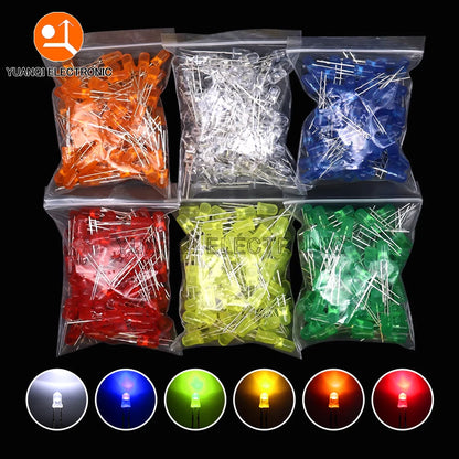 5mm LED Diode, F5 Assorted Kit, White Green Red Blue Yellow Orange Pink Purple Warm White, DIY Light Emitting Diode