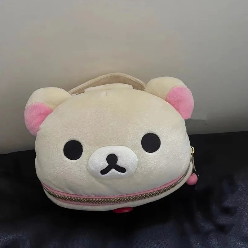 New Cute Rilakkuma Bear Girl Plush Elliptical Stereoscopic Makeup Bag Portable Storage Bag Cute Cartoon Easy Bear Storage W
