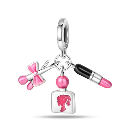 New 925 Silver Fashion Pink Princess Skirt Bag Lipstick Charms Beads Fit 3mm 925 Original Bracelet DIY Jewelry Birthday Gift