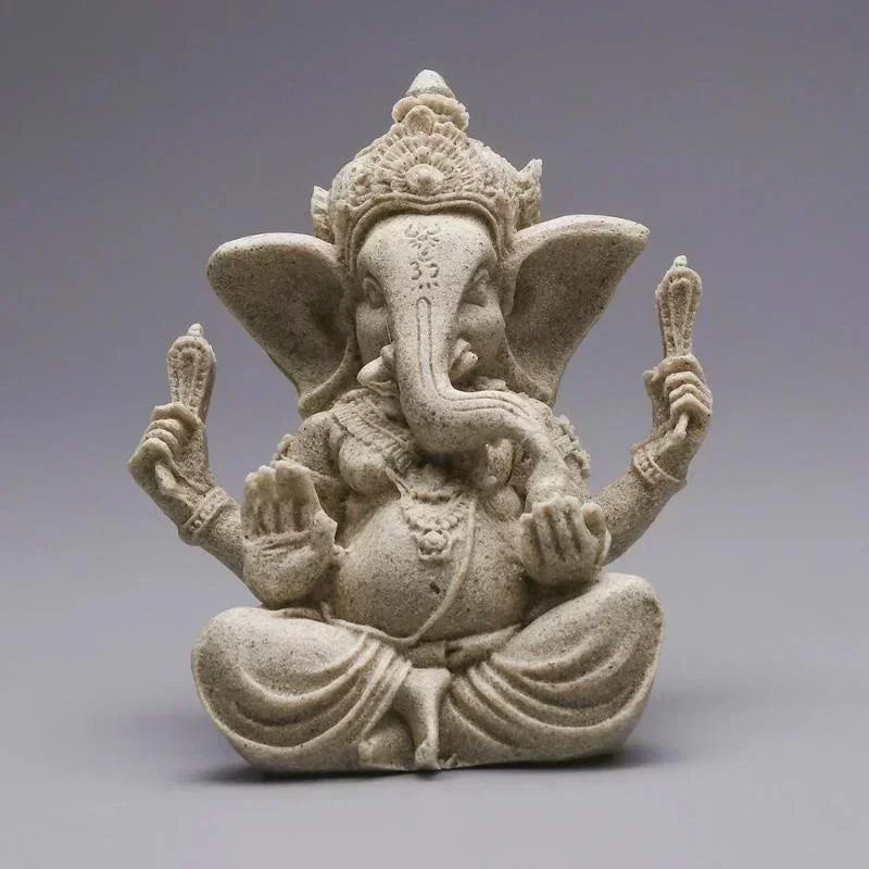 Handmade Sandstone Ganesha Buddha Elephant Statue Sculpture Figurine for Home Decoration, Living Room