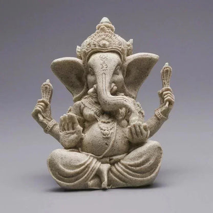 Handmade Sandstone Ganesha Buddha Elephant Statue Sculpture Figurine for Home Decoration, Living Room