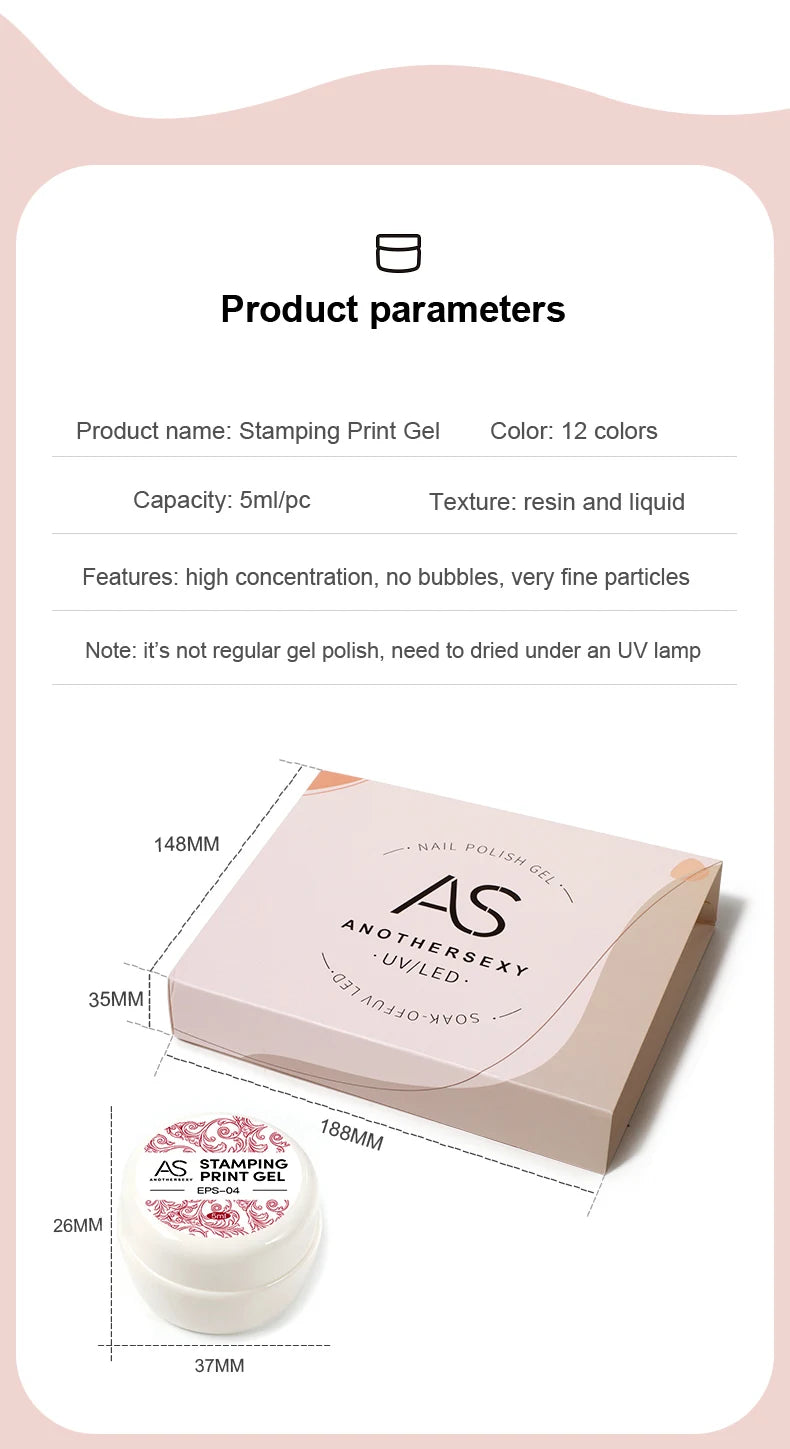 AS Esmalte de uñas de estampado de 5ml, colores, barniz de impresión de uñas para placa de estampado, lacas de impresión en blanco y negro, no kit