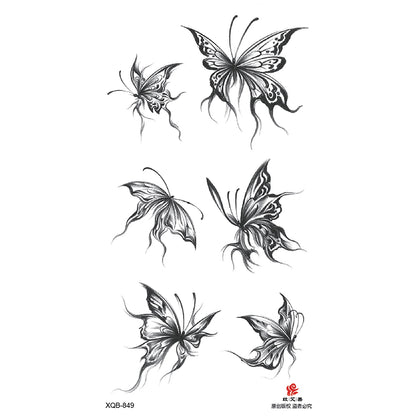 Black Flower Waterproof Temporary Tattoo Sticker, Beauty Butterfly Rose for Women, 3D Flash Body Arm Art Washable Fake Tattoos