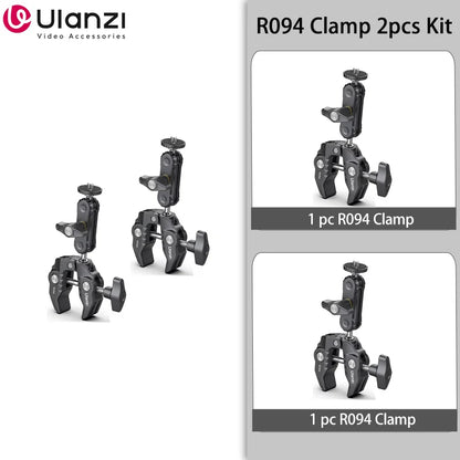 Metal Super Clamp with Double Ball Head, Magic Arm Clamp with 1/4" 3/8" Hole for DSLR Camera Monitor Light Mic Mount, Ulanzi R094