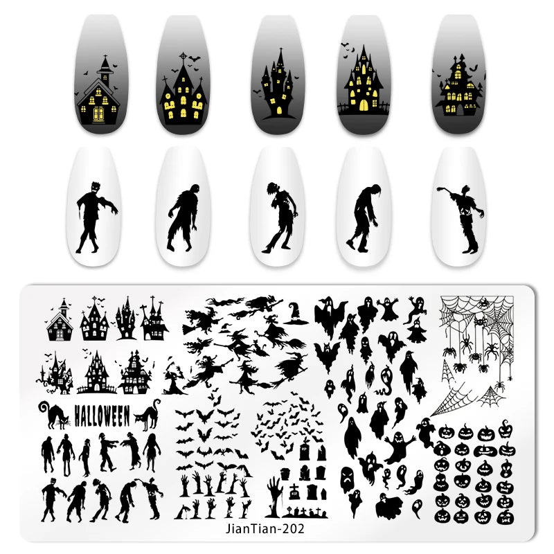 RJ Halloween Nail Stamping Plates, Beautiful zombie Festival Pattern Nail Art Image Plates, Stainless Steel Nail Art Plate Stencil